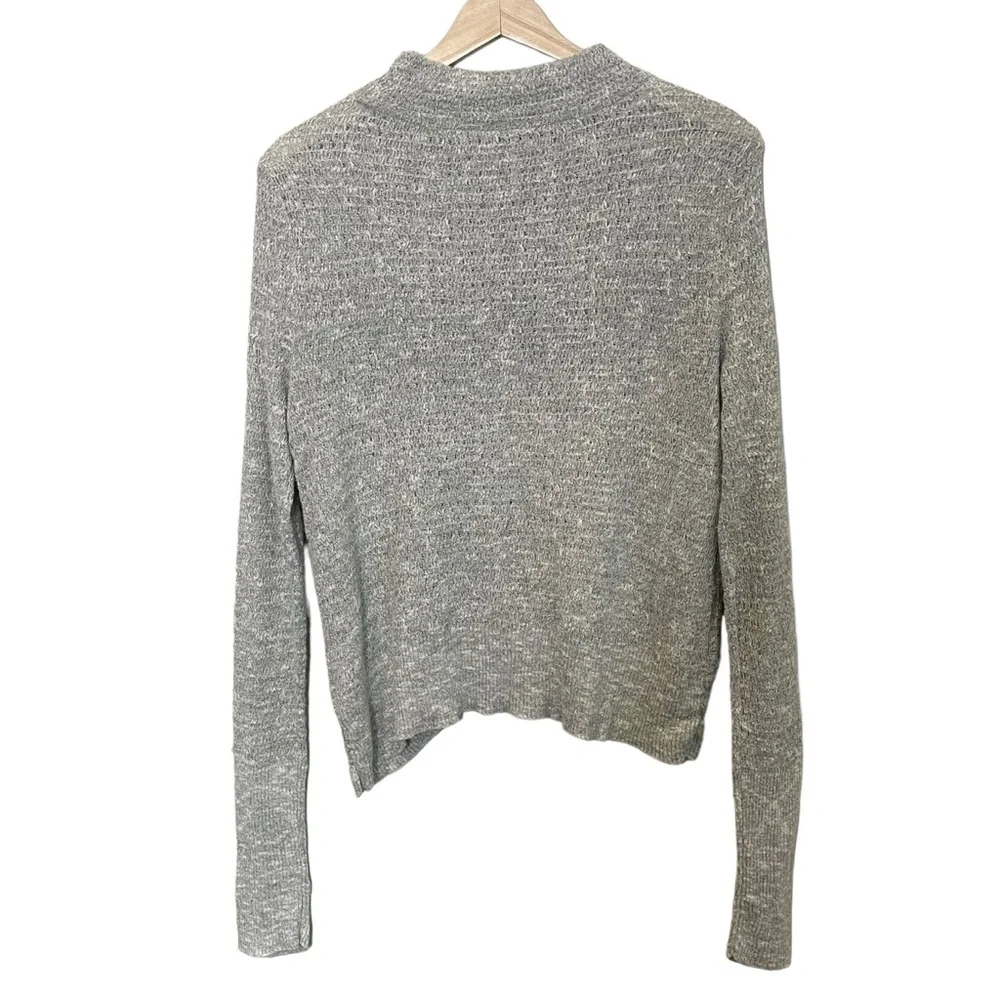 Free People Linen Boho Wrap Crossover Long Sleeve Sweater Top Size S Gray - Picture 3 of 10